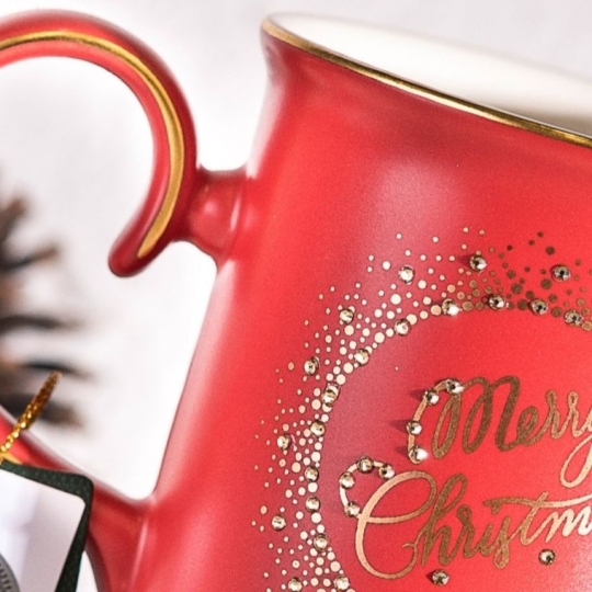 Cốc Sứ Chim Cánh Cụt Noel (có nắp) 450ml, Joyye